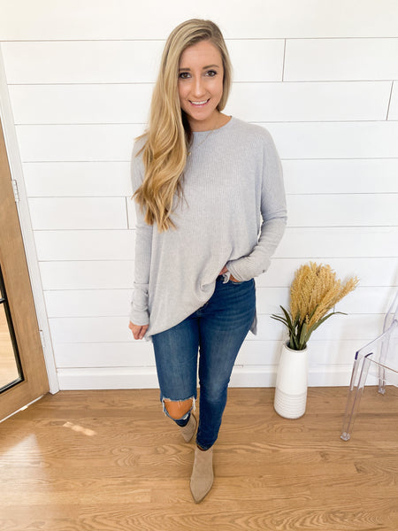 Alana Ribbed Hi Low Long Sleeve Top