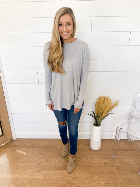Alana Ribbed Hi Low Long Sleeve Top