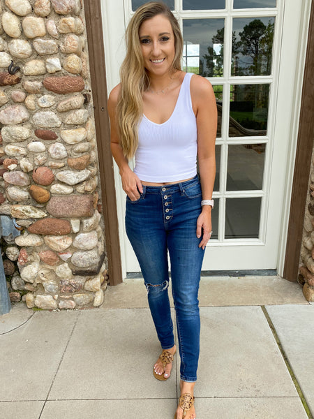 Ribbed Crop Tank Top WHITE