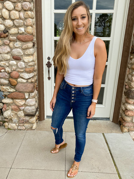 Ribbed Crop Tank Top WHITE