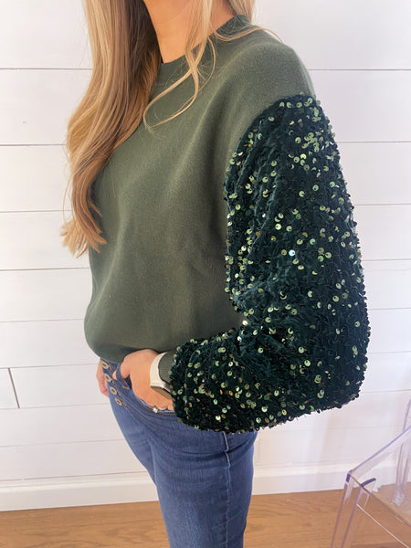 Emerald Sequin Sleeve Sweater