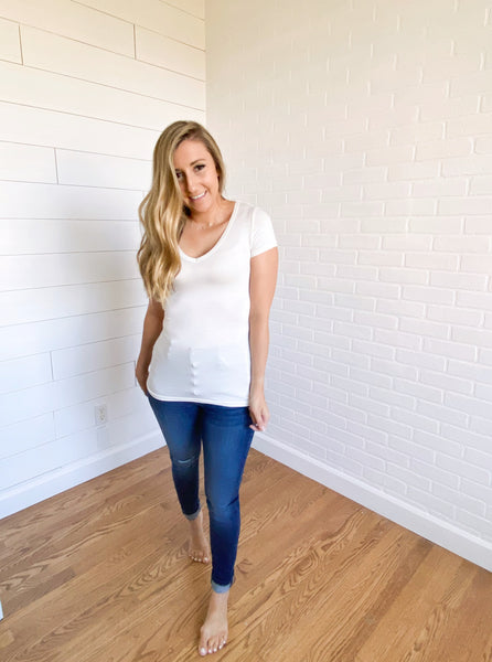 Basic Short Sleeve V-Neck Top
